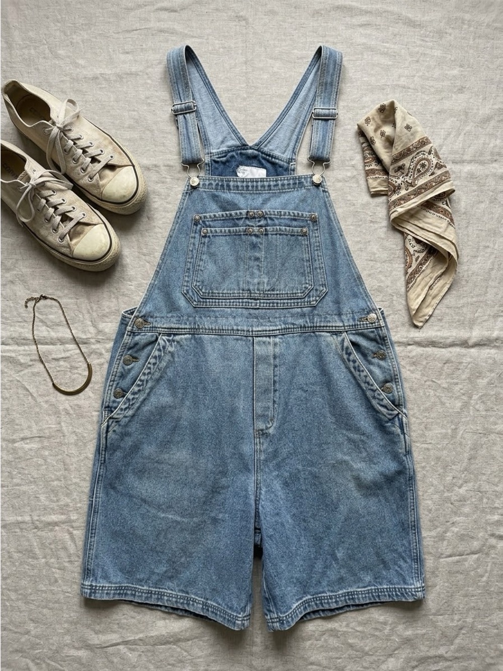 Vintage Denim Bib Carpenter 8" Shortalls / Overall Shorts - L/XL - Picture 10 of 11